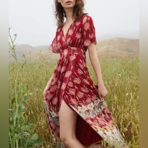 Madewell Tulip-Sleeve Boho Maxi Dress in Tall Sunflowers Side Slit V-Neck Size 0 - Picture 5 of 16